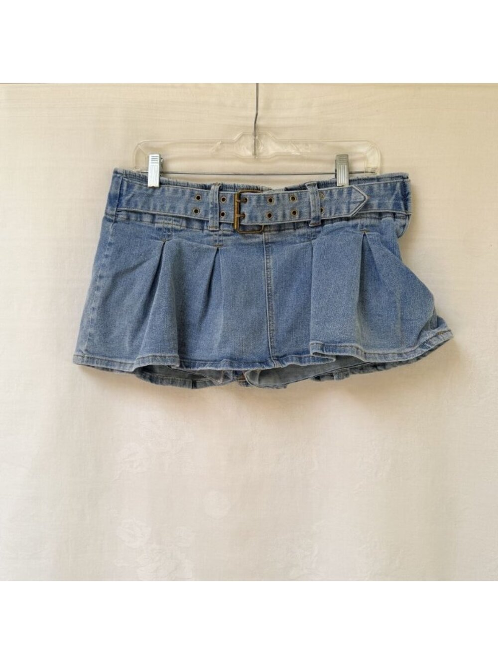 Almost Famous Womens Pleated Denim Mid Rise Mini Micro Skort Blue Women’s Large